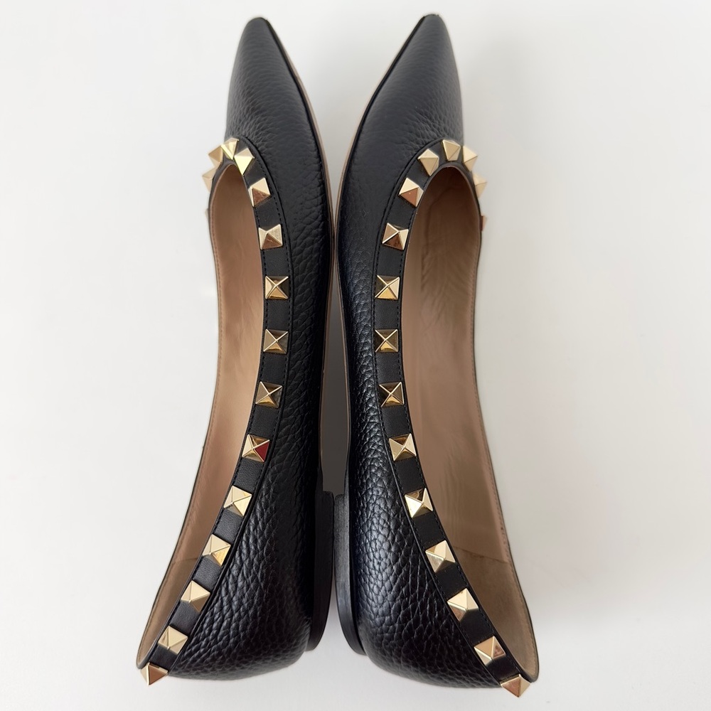 ✨Auth VALENTINO GARAVANI Rockstud Pebbled Leather Pointed Ballerina Flats 36.5 - Picture 7 of 16